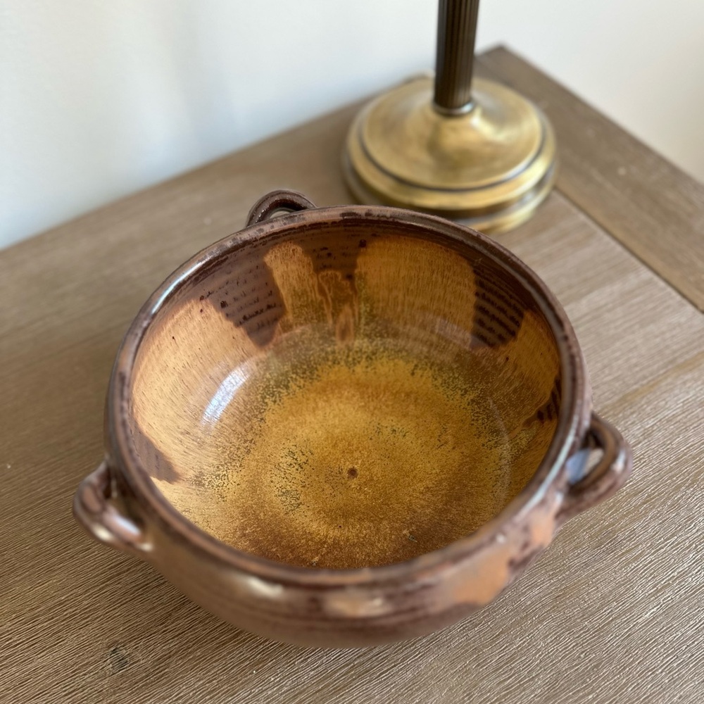 Brown and Yellow Ceramic Bowl-7.5” dia